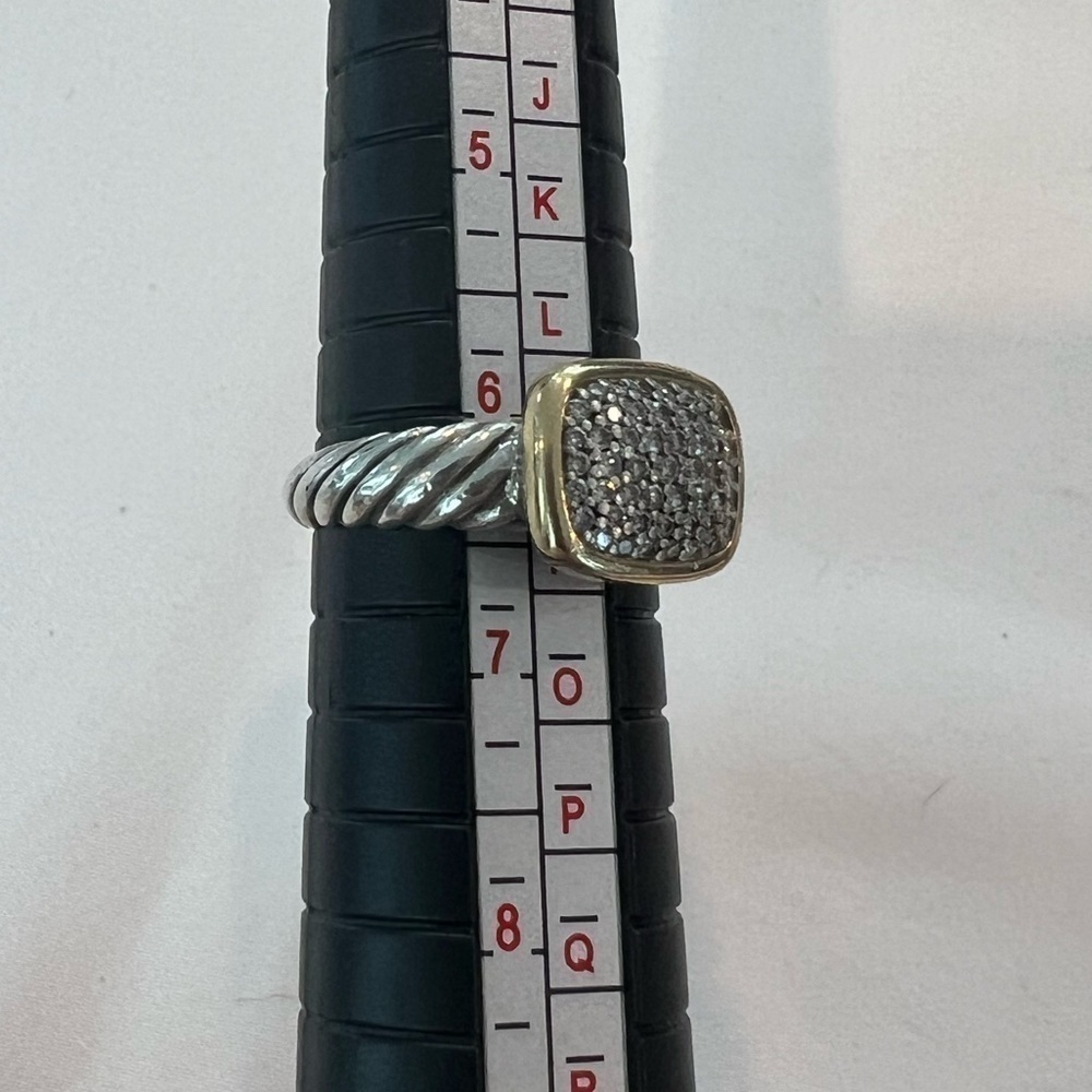 David Yurman Two-Tone Yellow Gold Diamond Cable Noblesse Cocktail Ring Silver - Picture 11 of 13